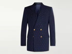 Gucci Double Breasted Striped Wool Twill Blazer 4