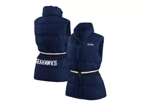 Womens College Navy Seattle Seahawks Full Zip Puffer Vest with Belt by WEAR by Erin Andrews 3