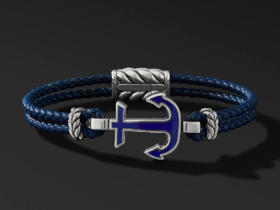 David Yurmans Maritime Anchor Station Blue Leather Bracelet 1