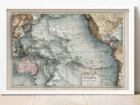 PACIFIC OCEAN VINTAGE RELIEF MAP 1884 1
