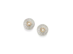 Sea Urchin Stud Earrings With Gold Pearl In Silver 1