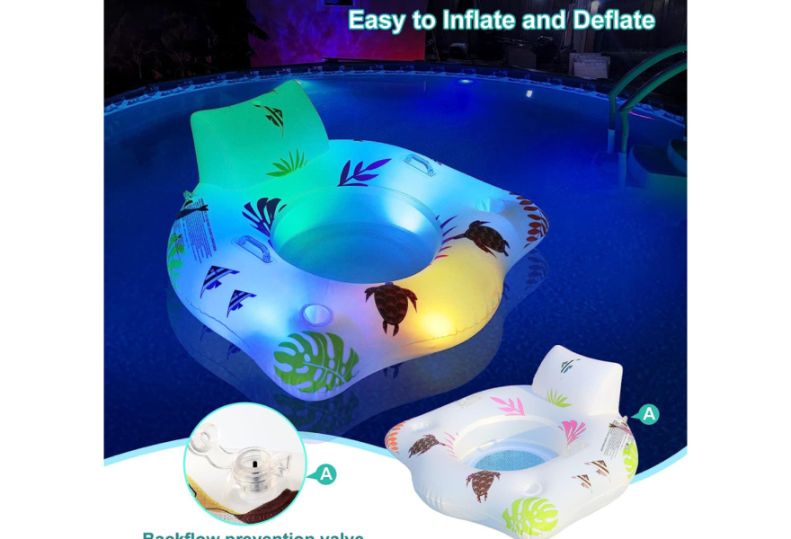 Deepr Blu Inflatable Pool Floats Chair with Color Changing Light 3