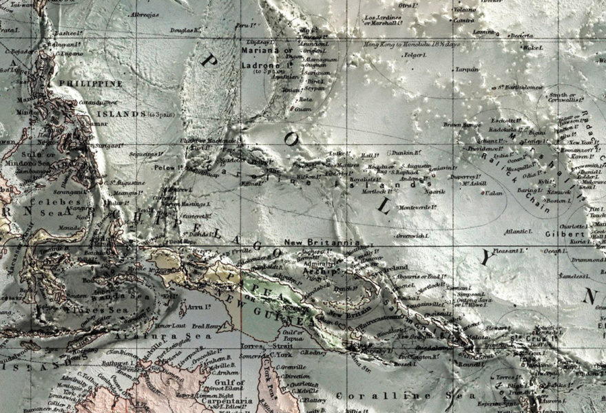 PACIFIC OCEAN VINTAGE RELIEF MAP 1884 2