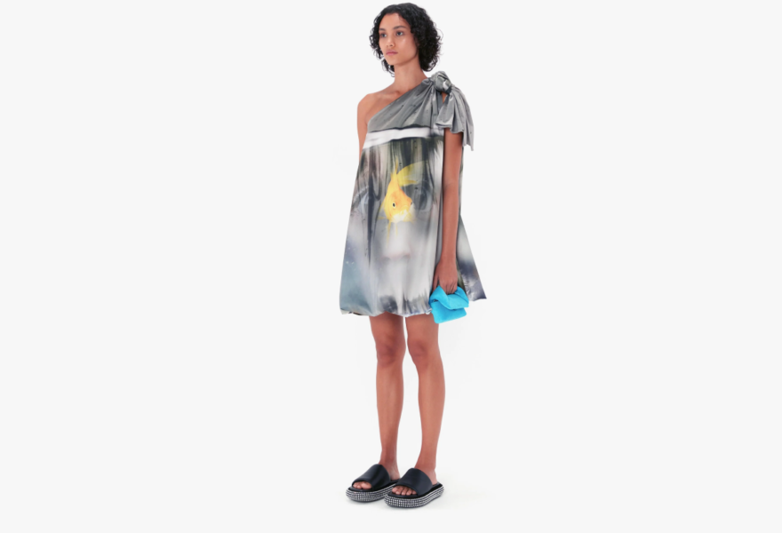 Printed One Shoulder Knot Dress by JW Anderson 4