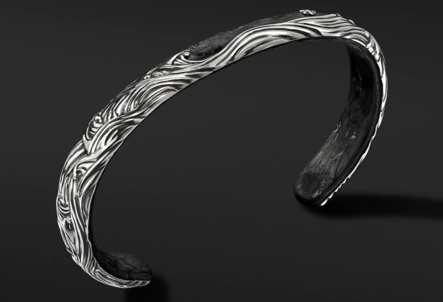 WAVES CUFF BRACELET WITH FORGED CARBON 1