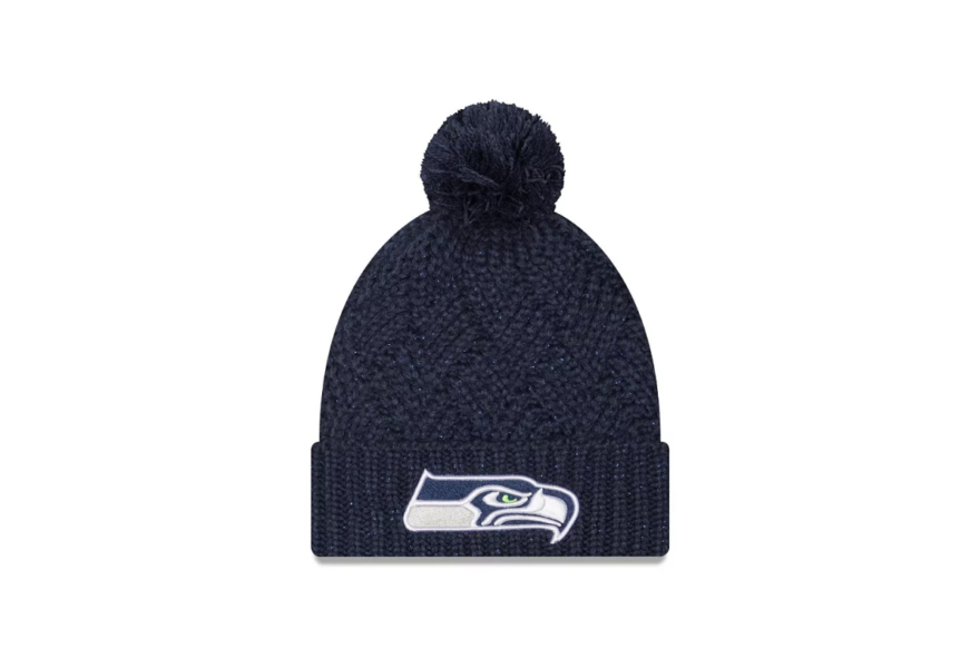 Womens College Navy Seattle Seahawks Brisk Cuffed Knit Hat with Pom by New Era