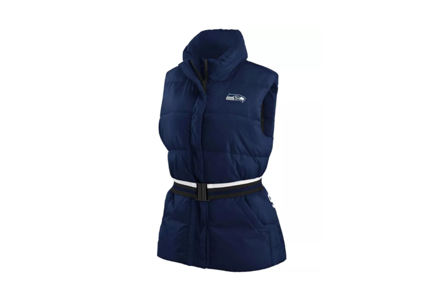 Womens College Navy Seattle Seahawks Full Zip Puffer Vest with Belt by WEAR by Erin Andrews 1